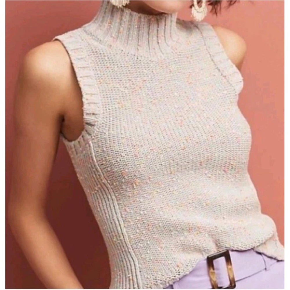 Anthropologie Brea Sleeveless Sweater Vest Sz XS Neon Confetti Knit Mock Neck